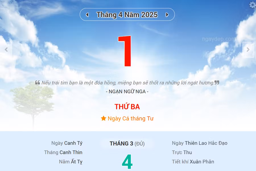 Lịch âm 1/4 - Xem lịch âm ngày 1/4