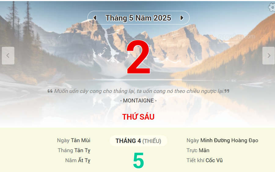 Lịch âm 2/5 - Xem lịch âm ngày 2/5