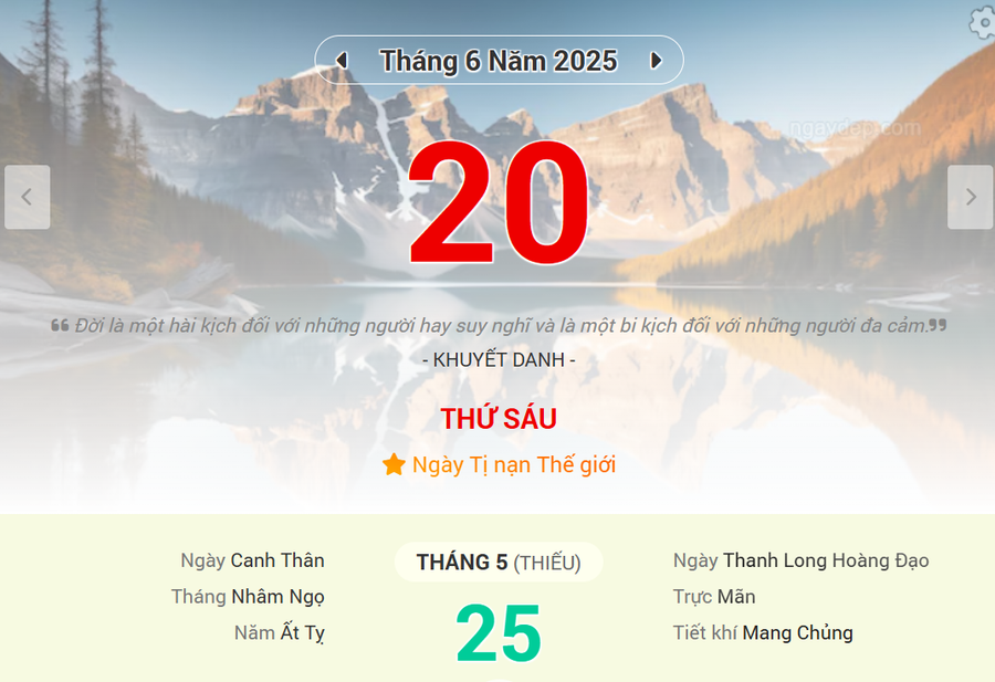 Lịch âm 20/6 - Xem lịch âm ngày 20/6