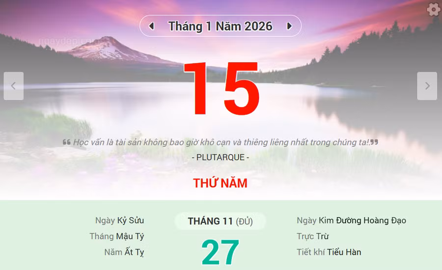 Lịch âm 15/1 - Xem lịch âm ngày 15/1/2026
