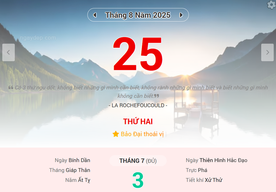 Lịch âm 25/8 - Xem lịch âm ngày 25/8