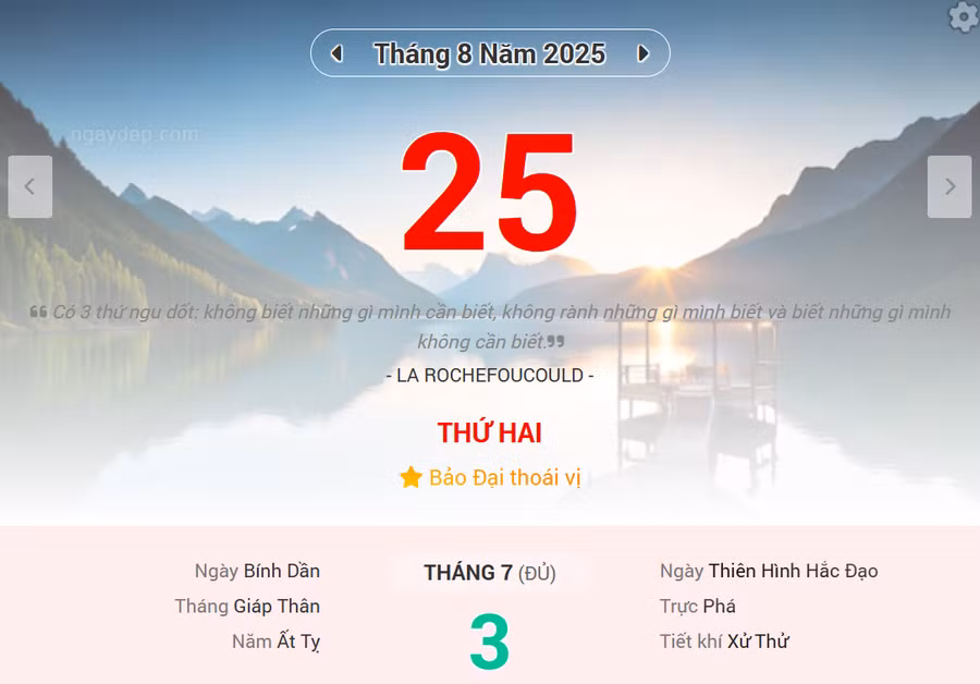 Lịch âm 25/8 - Xem lịch âm ngày 25/8