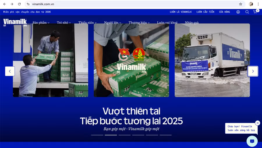 Chương trình “Vượt thiên tai - Tiếp bước tương lai 2025” triển khai trực tiếp trên website Vinamilk, với các thông tin cập nhật và minh bạch; được mọi người tiếp cận dễ dàng, ủng hộ nhanh chóng. Ảnh: Vi Nam