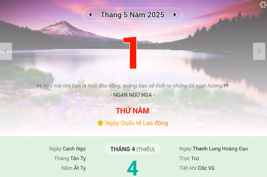 Lịch âm 1/5 - Xem lịch âm ngày 1/5
