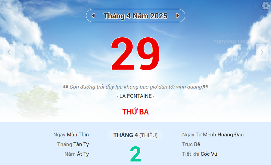 Lịch âm 29/4 - Xem lịch âm ngày 29/4