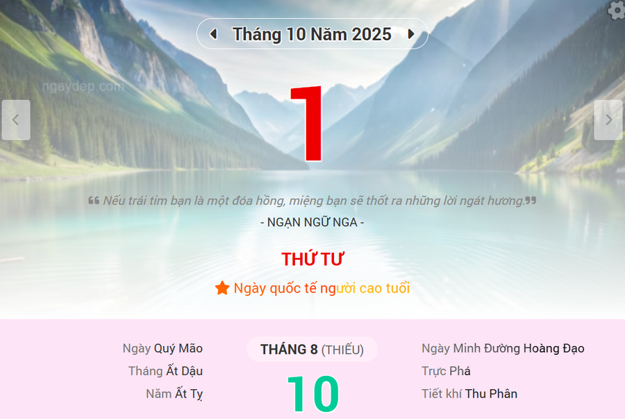 Lịch âm 1/10 - Xem lịch âm ngày 1/10