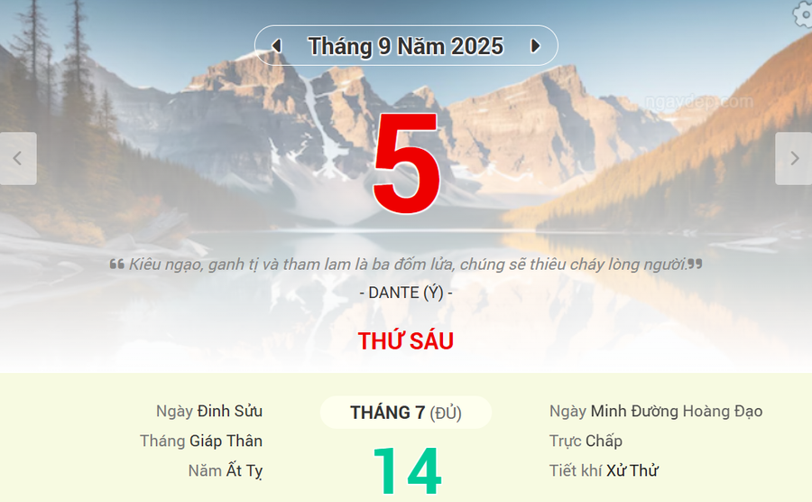 Lịch âm 5/9 - Xem lịch âm ngày 5/9