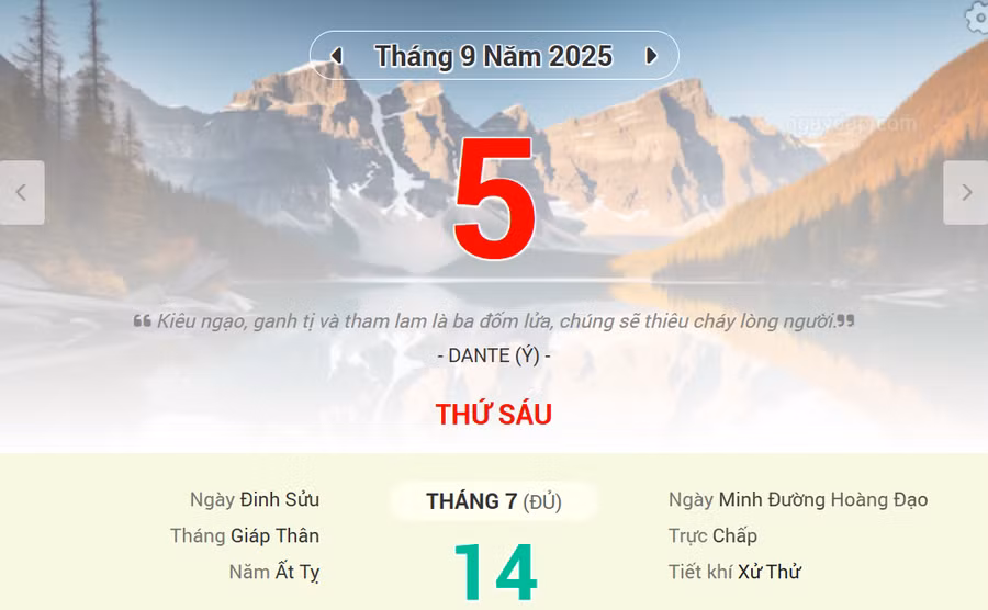 Lịch âm 5/9 - Xem lịch âm ngày 5/9
