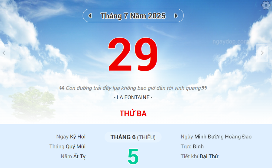 Lịch âm 29/7 - Xem lịch âm ngày 29/7