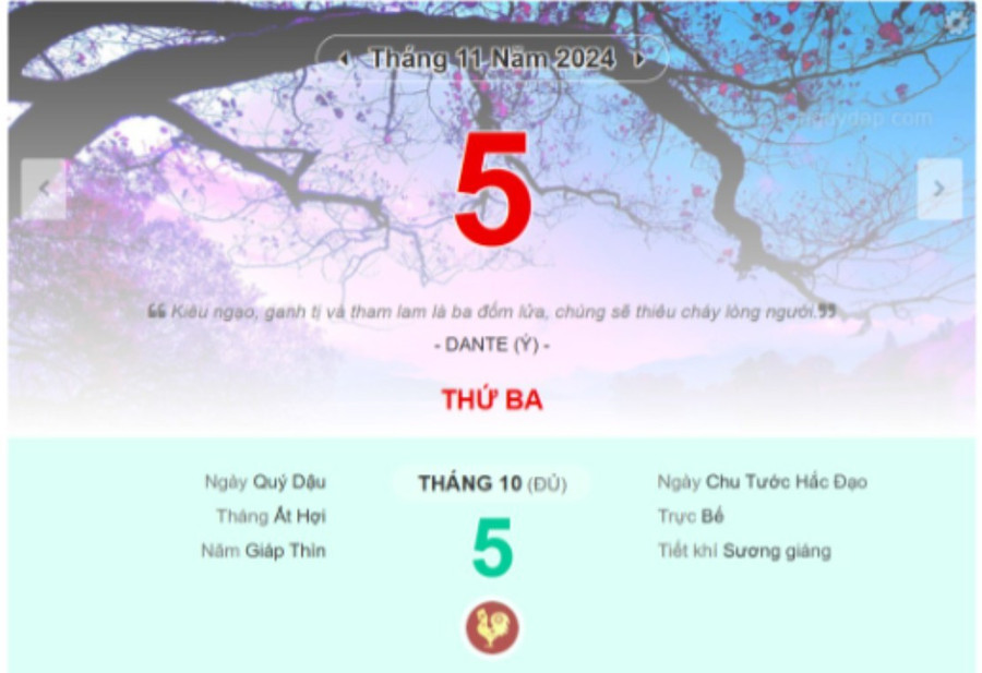 Lịch âm 5/11 - Xem lịch âm ngày 5/11