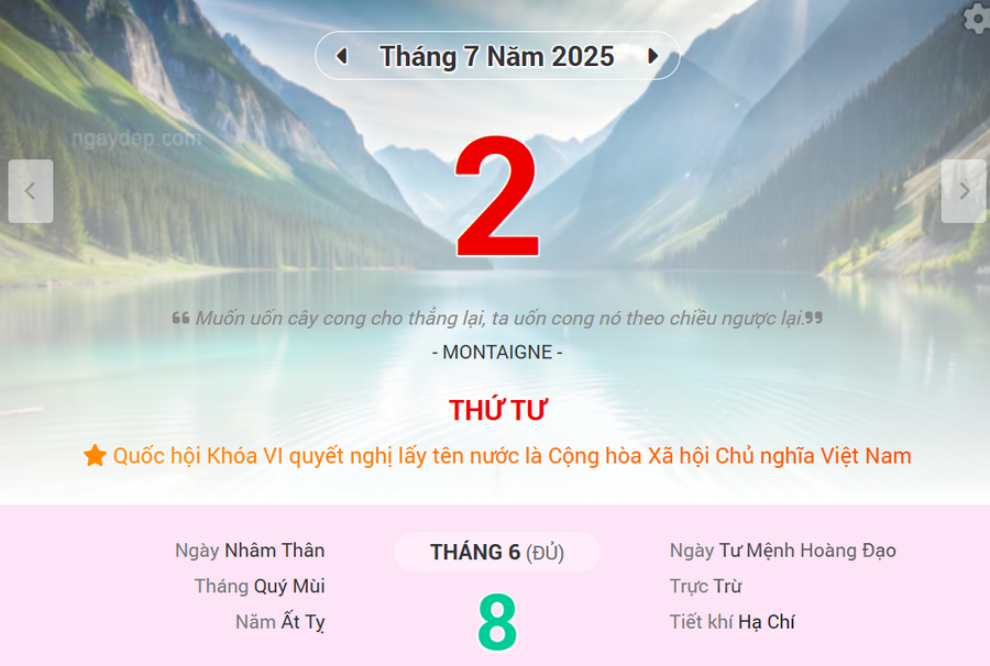 Lịch âm 2/7 - Xem lịch âm ngày 2/7