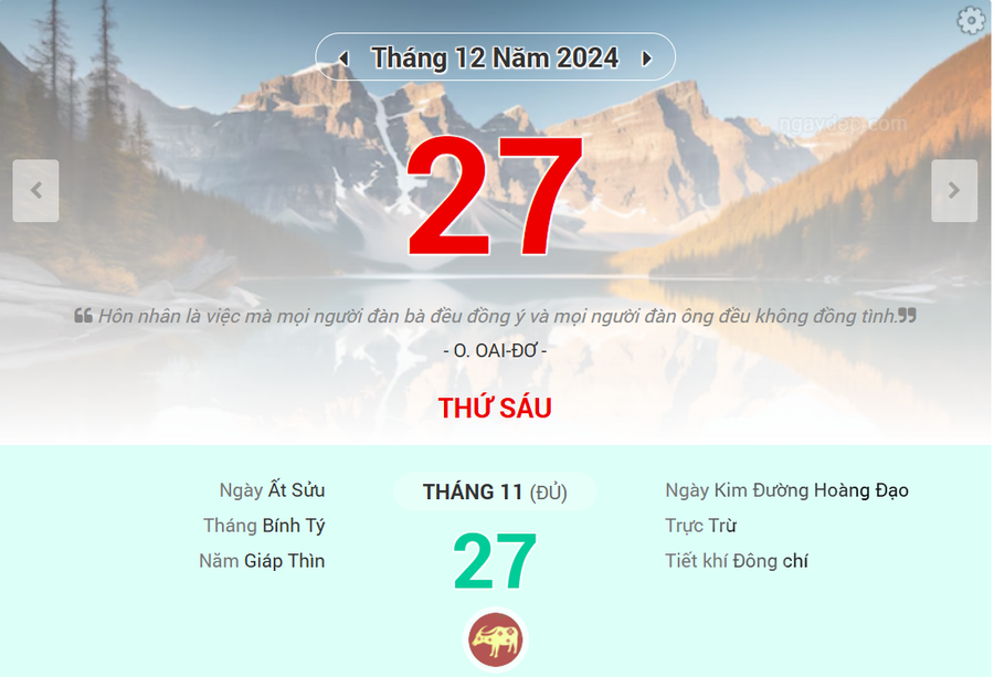 Lịch âm 27/12 - Xem lịch âm ngày 27/12