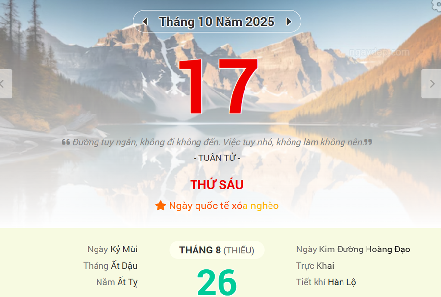 Lịch âm 17/10 - Xem lịch âm ngày 17/10