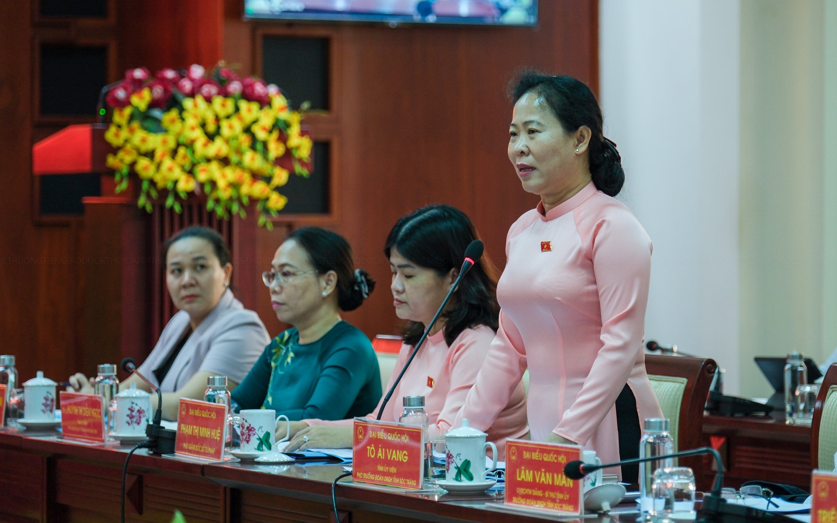 Bà Tô Ái Vang, Phó Trưởng đoàn chuyên trách Đoàn Đại biểu Quốc hội tỉnh Sóc Trăng phát biểu tại buổi làm việc. Bà Tô Ái Vang, Phó Trưởng đoàn chuyên trách Đoàn Đại biểu Quốc hội tỉnh Sóc Trăng phát biểu tại buổi làm việc.