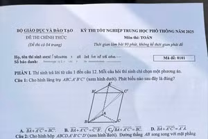 Đề thi môn Toán thi Kỳ thi tốt nghiệp THPT năm 2025