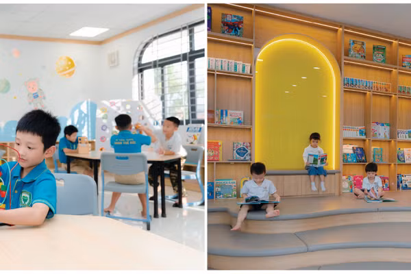 Học sinh tiểu học và trẻ mầm non tham gia các hoạt động tại nhà trường. (Ảnh: TT)