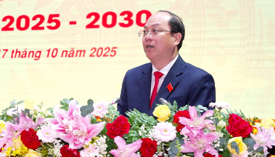 Ông Nguyễn Hồ Hải, Bí thư Tỉnh ủy Cà Mau phát biểu tại Đại hội.