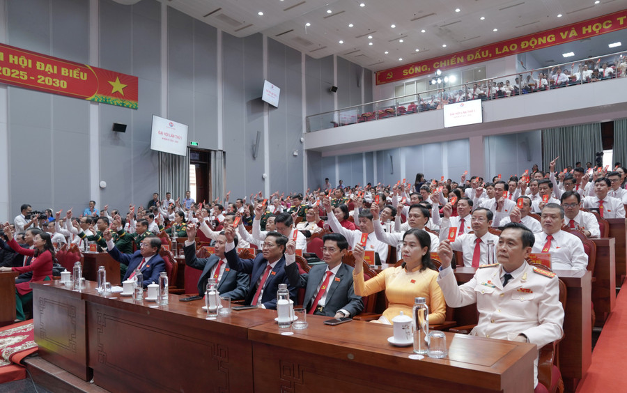 Đại biểu biểu quyết bầu Ban Thẩm tra tư cách đại biểu. dai-hoi-9.jpg