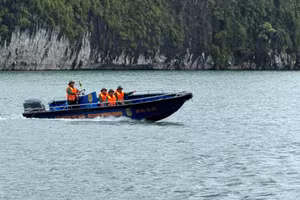 Lực lượng cứu hộ tìm kiếm nạn nhân trên vịnh Hạ Long.