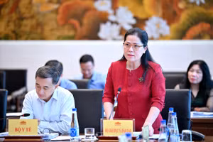 Thứ trưởng Bộ GD&ĐT Nguyễn Thị Kim Chi báo cáo tại buổi làm việc.