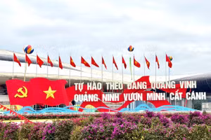 Khu vực Cung quy hoạch, hội chợ và triển lãm tỉnh rực rỡ cờ, hoa.