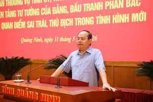 Ông Quản Minh Cường, Bí thư Tỉnh ủy Quảng Ninh phát biểu tại hội nghị.