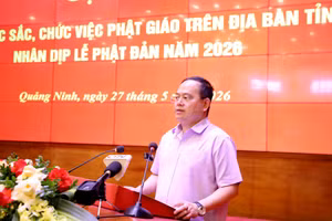 Ông Quản Minh Cường, Bí thư Tỉnh ủy Quảng Ninh phát biểu tại buổi gặp mặt.