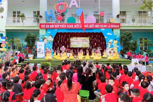 Tiết mục văn nghệ chào mừng ngày Nhà giáo Việt Nam 20/11 của các bé Trường Mầm non Hạnh Phúc, phường Hạ Long. 