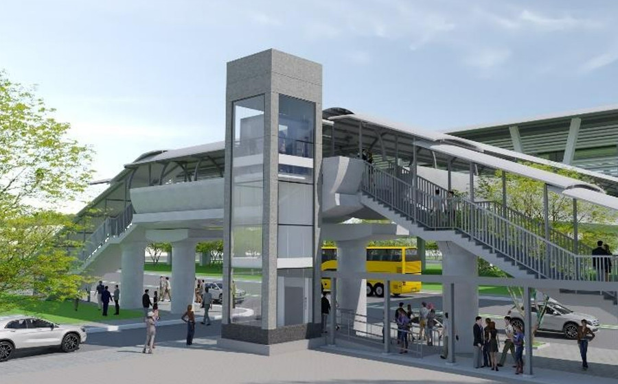 Thiết kế vị trí lắp thang máy tại cầu vượt bộ hành ga Tân Cảng. Ảnh: MAUR.