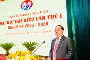Ông Quản Minh Cường, Bí thư Tỉnh ủy, Trưởng Đoàn đại biểu Quốc hội tỉnh Cao Bằng, phát biểu chỉ đạo tại Đại hội Đảng bộ phường Thục Phán lần thứ nhất, nhiệm kỳ 2025-2030.