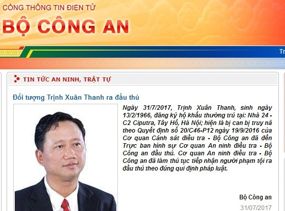 Ông Trịnh Xuân Thanh đã ra đầu thú