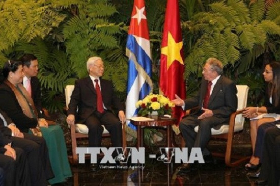 Tổng Bí thư Nguyễn Phú Trọng hội đàm với Chủ tịch Cuba Raul Castro Ruz