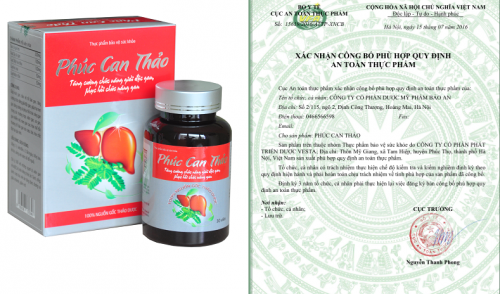 Sản phẩm Phúc Can Thảo là sản phẩm đầu tiên và duy nhất trên thị trường được Bộ Y tế cấp phép chiết xuất từ tinh chất cây an xoa