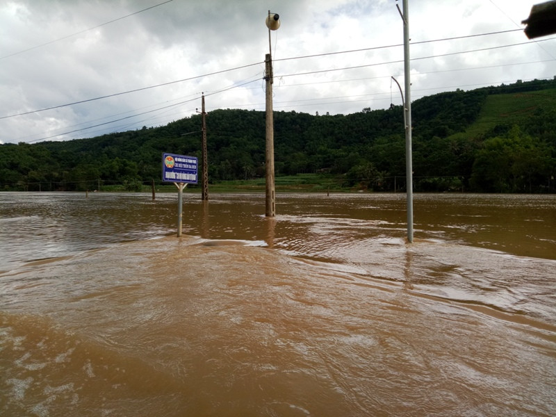 Tỉnh lộ 523 (đoạn qua xã Thành Trực, Thạch Thành) bị chìm trong biển nước.