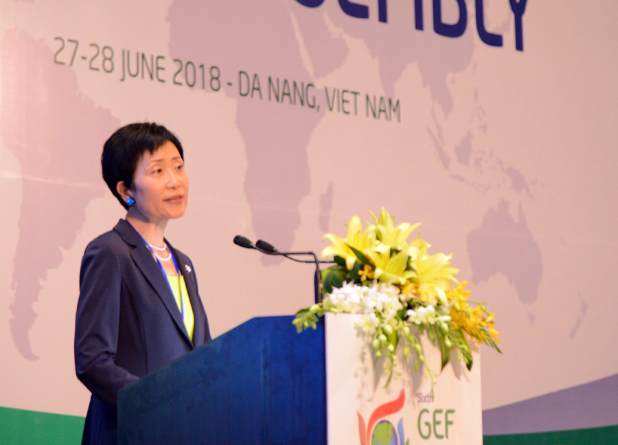 Bà Naoki Ishii, Chủ tịch kiêm Giám đốc điều hành kiêm Chủ tịch Quỹ Môi trường toàn cầu phát biểu tại phiên Khai mạc. Ảnh: theo baotainguyenmoitruong.vn Bà Naoki Ishii, Chủ tịch kiêm Giám đốc điều hành kiêm Chủ tịch Quỹ Môi trường toàn cầu phát biểu tại phiên Khai mạc. Ảnh: theo baotainguyenmoitruong.vn