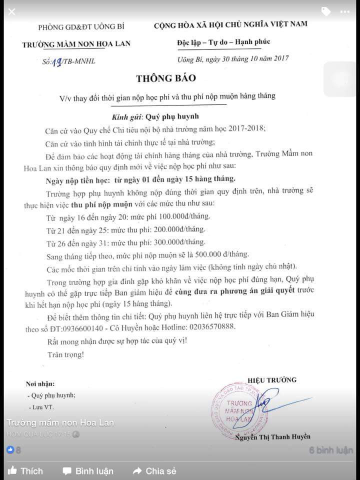 Thông báo gây lo lắng cho phụ huynh của nhà trường Thông báo gây lo lắng cho phụ huynh của nhà trường