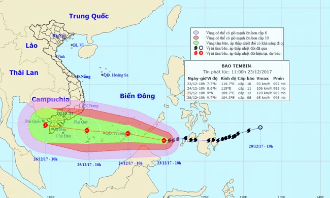 Vị trí và đường đi của cơn bão số 16. 