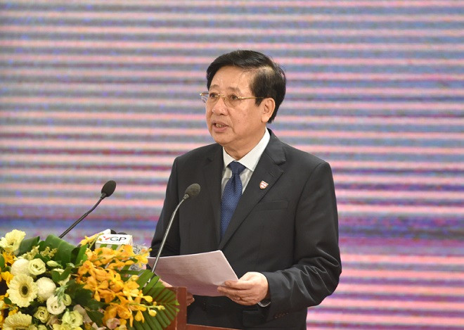 PGS. TS. Nguyễn Trọng Điều, Chủ tịch Hội Doanh nhân tư nhân Việt Nam phát động Chương trình doanh nhân đổi mới, sáng tạo vì sự phát triển bền vững của đất nước. Ảnh: VGP