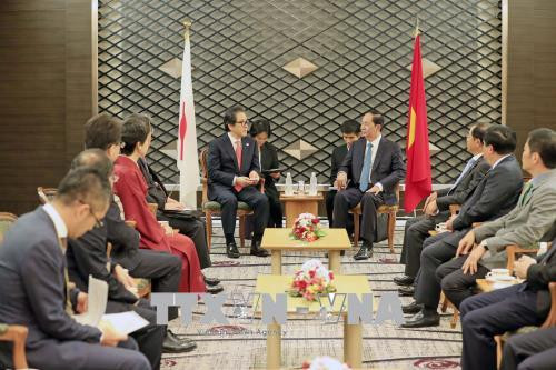 Chủ tịch nước Trần Đại Quang tiếp Chủ tịch JETRO Hiroyuki Ishige. Ảnh: TTXVN