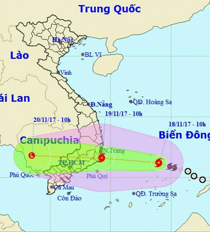 Hướng di chuyển của cơn bão số 14.