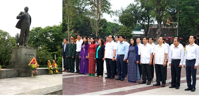 Lãnh đạo TP. Hà Nội đặt hoa tưởng nhớ, bày tỏ lòng biết ơn sâu sắc đối với vị lãnh tụ vĩ đại V.I. Lê-nin. Ảnh: Hanoimoi.com.vn