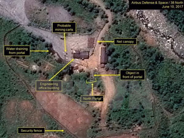 Bãi thử hạt nhân ngầm Punggye-ri của Triều Tiên. Nguồn: 38 North/TTXVN