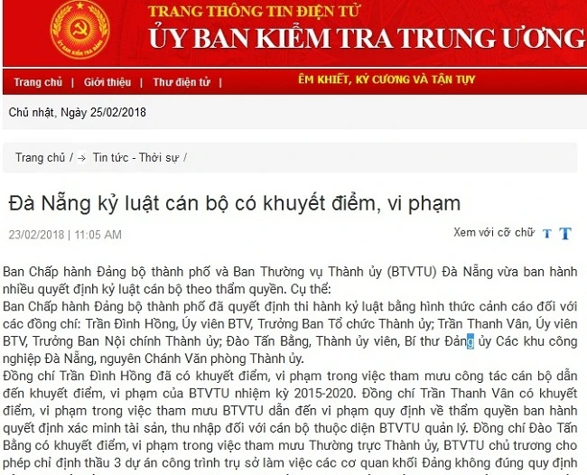 Đà Nẵng kỷ luật nhiều cán bộ chủ chốt