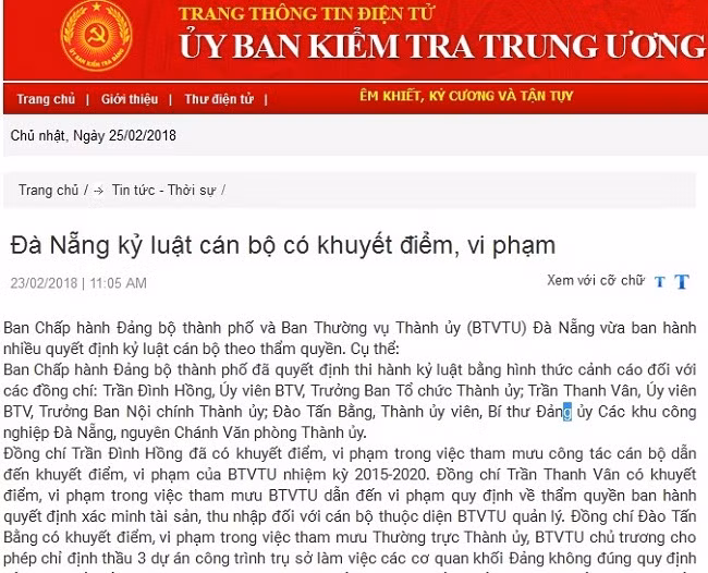 Đà Nẵng kỷ luật nhiều cán bộ chủ chốt