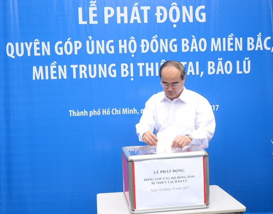 Ủy viên Bộ Chính trị, Bí thư Thành ủy TP HCM Nguyễn Thiện Nhân phát động quyên góp ủng hộ đồng bào bị thiên tai, bão lũ Ủy viên Bộ Chính trị, Bí thư Thành ủy TP HCM Nguyễn Thiện Nhân phát động quyên góp ủng hộ đồng bào bị thiên tai, bão lũ