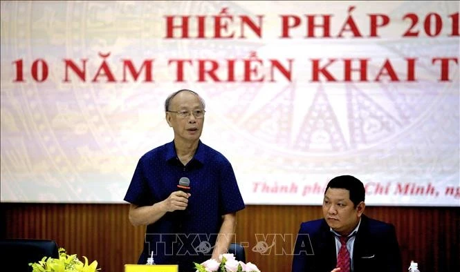 Giáo sư, Tiến sĩ Trần Ngọc Đường, nguyên Phó Chủ nhiệm Văn phòng Quốc hội, phát biểu tại Hội thảo khoa học "Hiến pháp 2013 - mười năm triển khai thi hành", ngày 16/10/2023. (Ảnh tư liệu: Thành Chung/TTXVN)