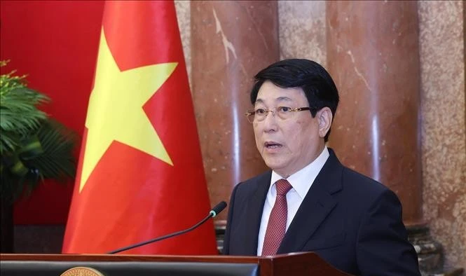 Chủ tịch nước Lương Cường phát biểu.( Ảnh: Lâm Khánh/TTXVN)