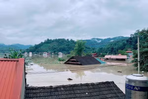 Nước ngập sâu, nhiều nơi ở huyện Chợ Đồn, tỉnh Bắc Kạn ngập 2-3m. Ảnh NVCC.