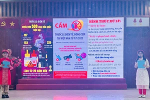 Trường THCS Ngọc Lâm (phường Bồ Đề, Hà Nội) tổ chức các hoạt động giáo dục phòng chống thuốc lá. Ảnh NTCC.