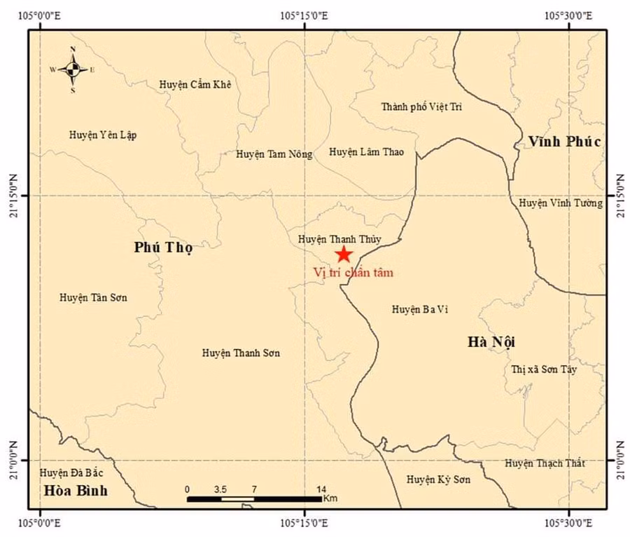 Động đất xảy ra tại huyện Thanh Thủy, tỉnh Phú Thọ.